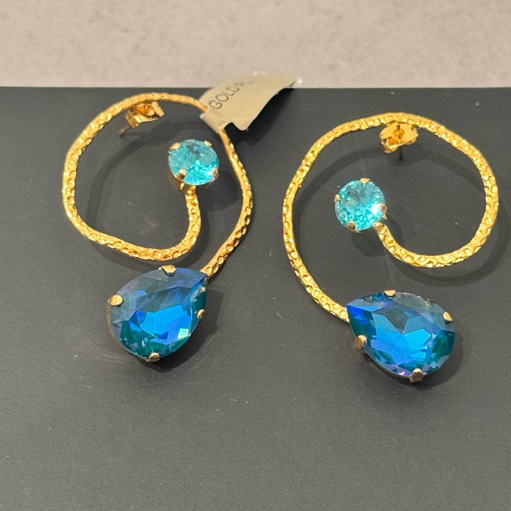 Gold Plated Blue Gemstone Handmade in Greece Earrings